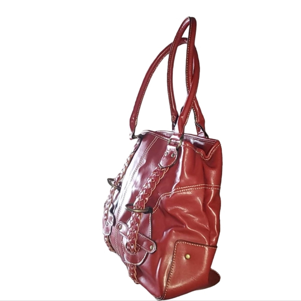 BIG ROOMY Cranberry Red Handbag Vegan Leather Purse Bag - Picture 7 of 12